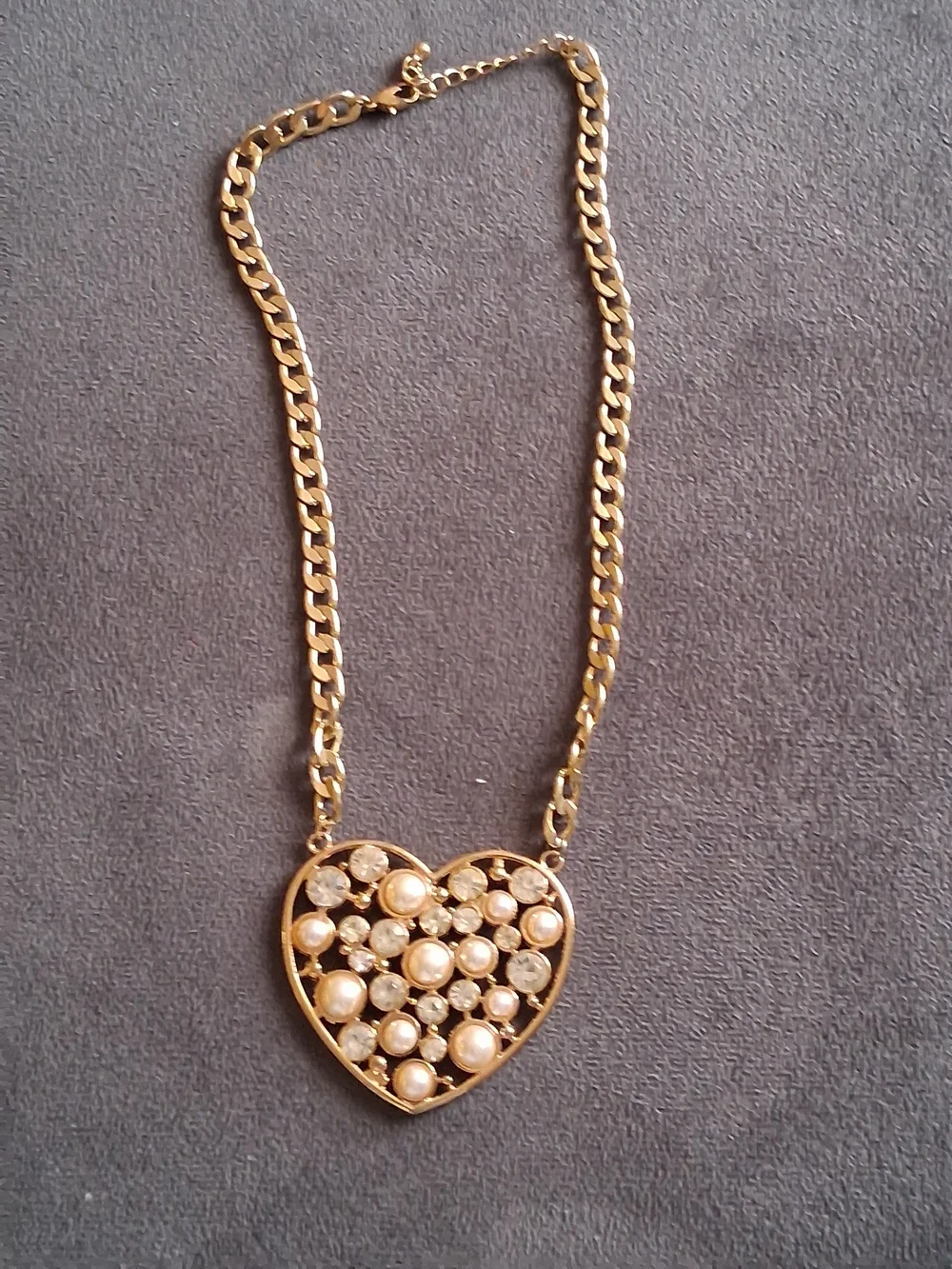 Gold Heart Pendant Necklace with Pearl and Crystal Accents
